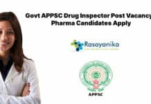 Govt APPSC Drug Inspector Post Vacancy - Pharma Candidates Apply