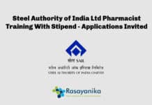 Steel Authority of India Ltd Pharmacist Training With Stipend - Applications Invited