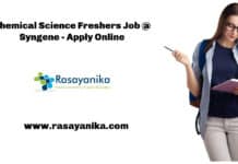 Chemical Science Freshers Job @ Syngene - Apply Online