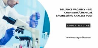 Reliance Vacancy - BSc Chemistry/Chemical Engineering Analyst Post