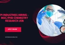 PI Industries Hiring - MSc/PhD Chemistry Research Job