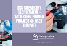 BSc Chemistry Recruitment - Tata Steel Funded Project @ IISER Tirupati