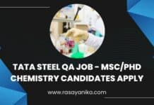Tata Steel QA Job - MSc/Phd Chemistry Candidates Apply