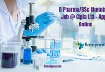 B Pharma/BSc Chemistry Job @ Cipla Ltd - Apply Online