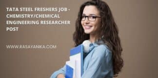 Tata Steel Freshers Job - Chemistry/Chemical Engineering Researcher Post