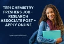 TERI Chemistry Freshers Job - Research Associate Post - Apply Online