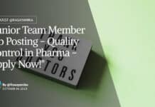 "Junior Team Member Job Posting - Quality Control in Pharma - Apply Now!"