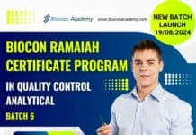 Biocon Ramaiah Certificate Program in Quality Control Analytical Batch 6